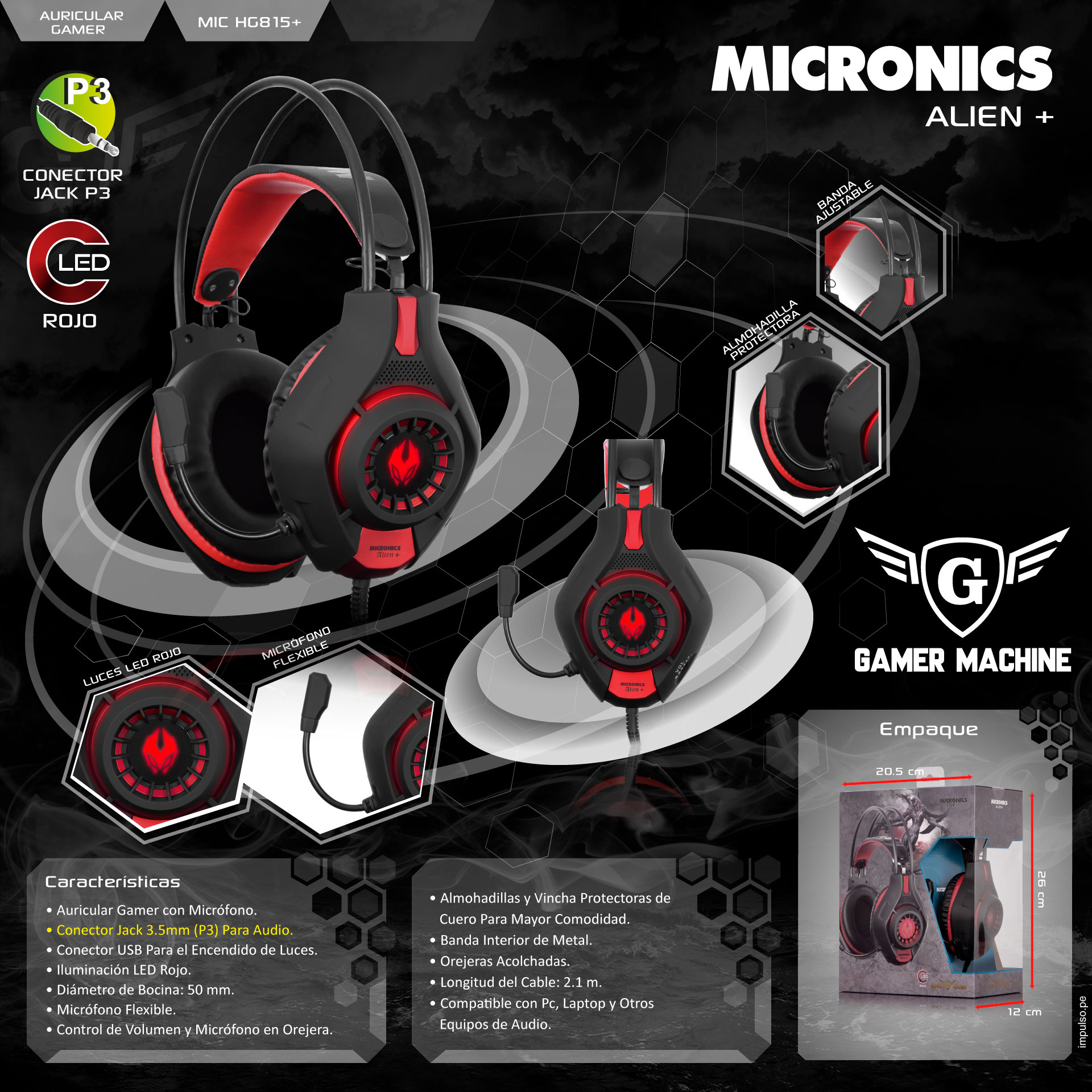 ALIEN + MIC HG815 AURICULAR GAMER LED 1